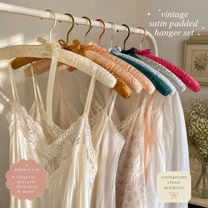 8 Vintage Satin Padded Hangers Set Lot Cottagecore Lingerie‎ Dress Mixed Colors
